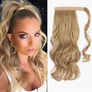 CJL HAIR 18" Long Ponytail Hair Extension Wrap Around Pony Tail in Curly Wavy